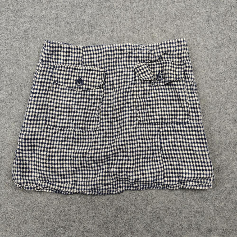 Reformation Skirt Womens 2 Blue Check Short Pencil Linen Twill Pockets Zip